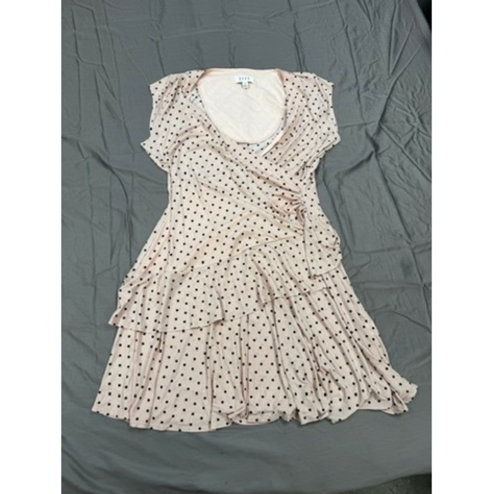 Elle Women XXL Pink Polka Dot Tiered Ruffle Faux Wrap Sleeveless Dress